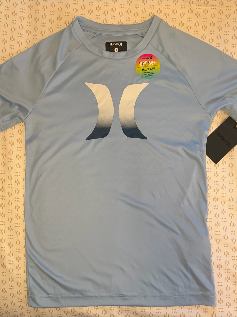 Hurley Light Blue Short Sleeve Rash Guard with Ombre Logo
